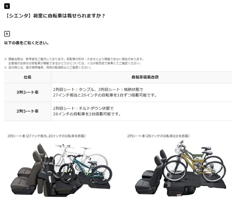 シエンタ　自転車